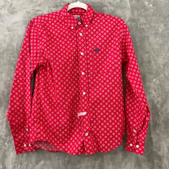 Cinch Boys Button Up Long Sleeve Shirt Red Size Large Boy 12 Rodeo Cowboy pocket - Picture 1 of 13